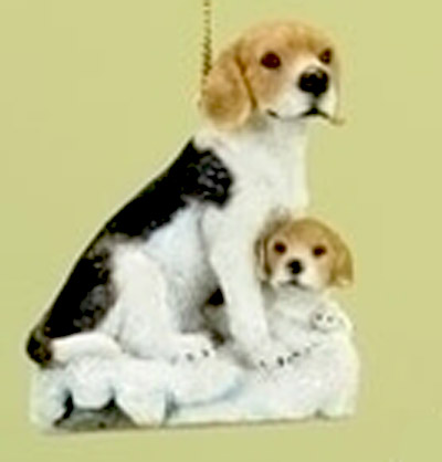 Beagle Keepsakes, Puppy & Mamma on Snowy Rocks Ornament