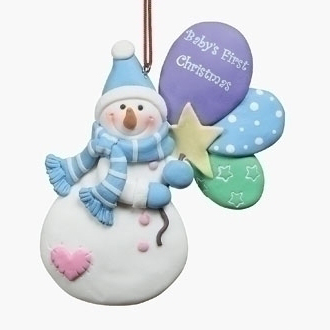 Babies 1st Christmas Snowman with Balloons Ornament Boys