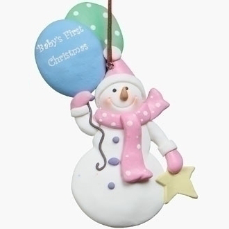 Babies 1st Christmas Snowman with Balloons Ornament Girls