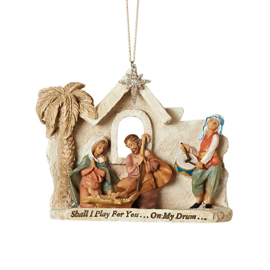 Fontanini Nativity Ornament, The Holy Family and The Drummer Boy