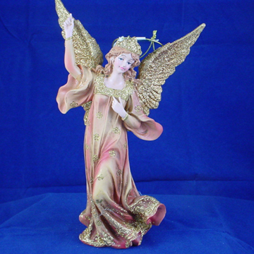 Tuscan Fresco Style Angel with Gold Wings UP Ornament