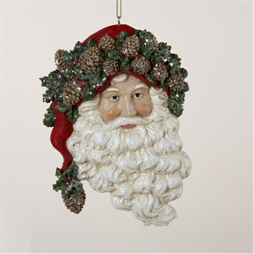 Santa Claus Classic Head with Pine Cones, KSA Ornament