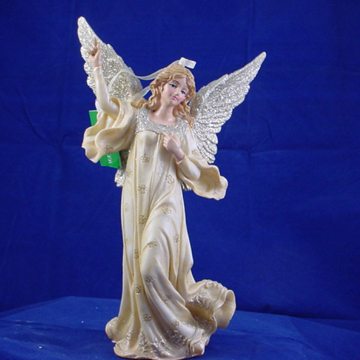 Tuscan Fresco Style Angel with Platinum Wings UP Ornament