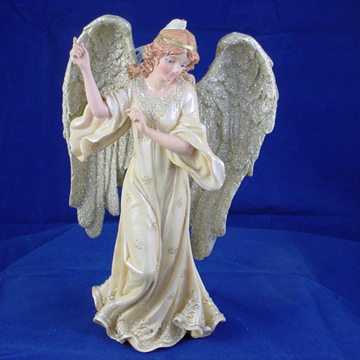 Tuscan Fresco Style Angel with Platinum Wings Down Ornament