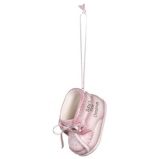 Babys 1st Christmas Ornament Baby Shoe with Pink Bow