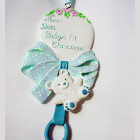Babys First Christmas Rattle Blue Ornament