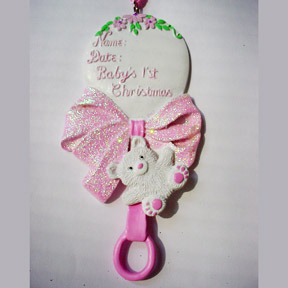 Babys First Christmas Rattle Pink Ornament