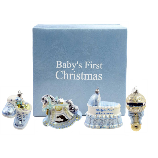 Kurt Adler NB0017B Noble Gems Glass Baby Boy Ornament, 4 Piece Set