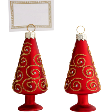 Place Card Holders, Christmas Tree set of 2 - Red